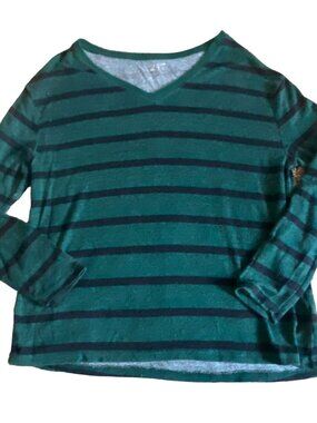 Maurices 24/7 Womens Striped V-Neck Blouse-Green-Size L-GUC